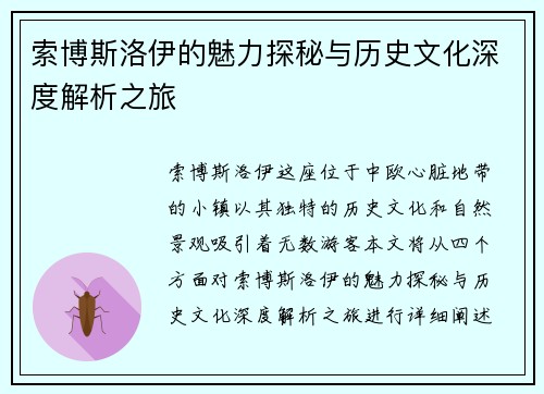 索博斯洛伊的魅力探秘与历史文化深度解析之旅